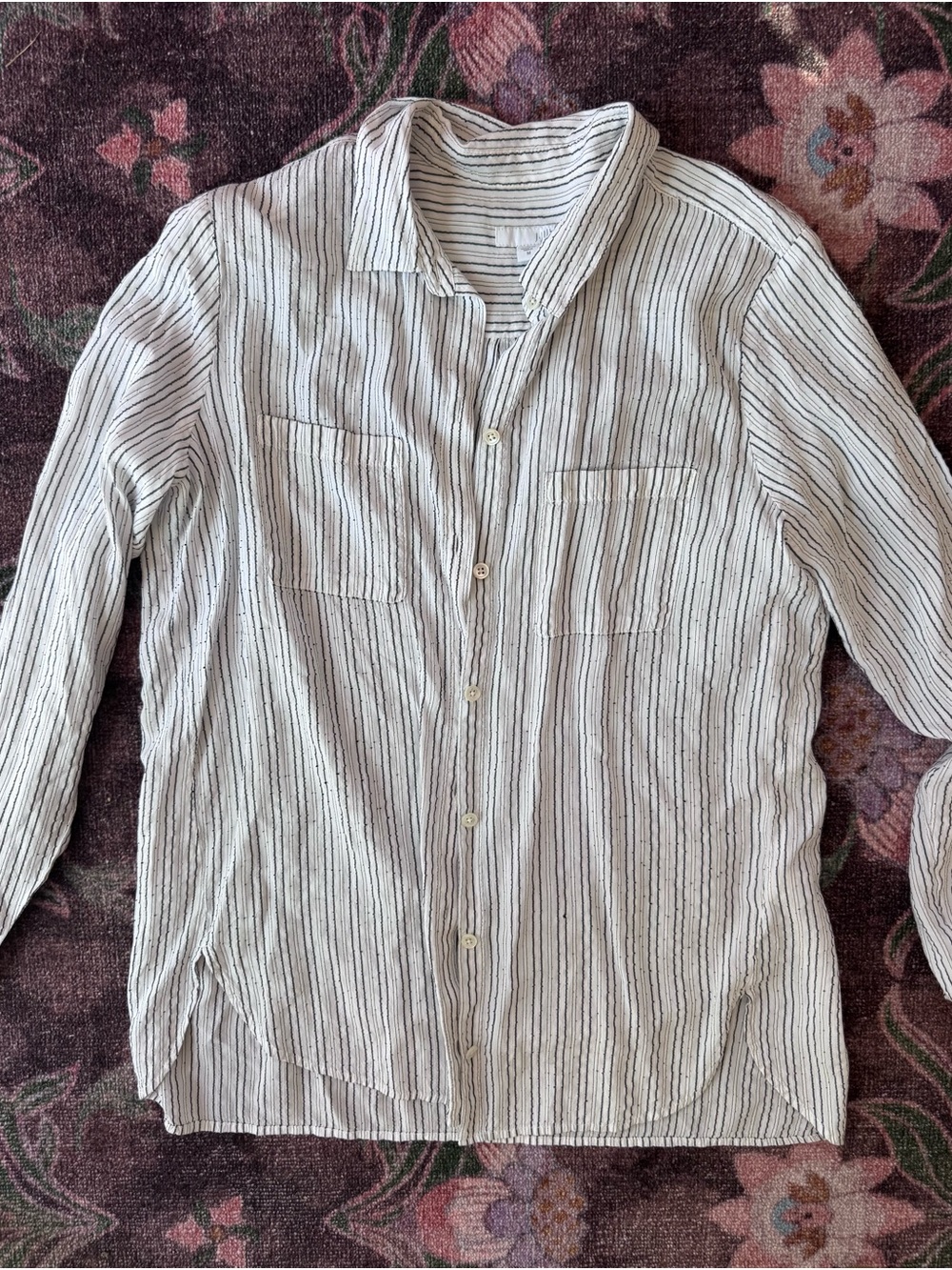 J.Jill Women’s White Button-Down Stripe Textured Shirt with Black Pinstripes - M